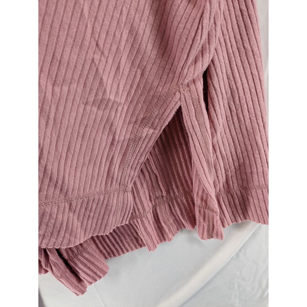 Wild Fable Oversize‎ Sweater L Pink Ribbed Knit Hi Low Boxy Side Slit V Neck Top - Picture 5 of 13
